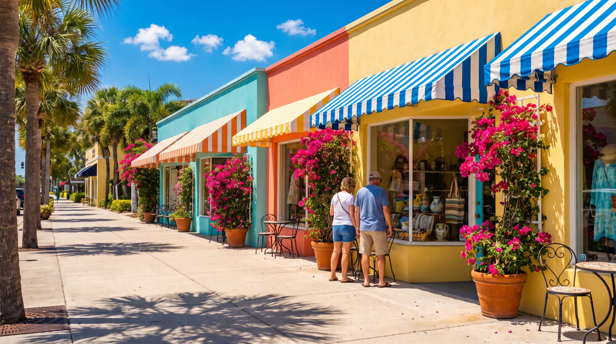 Online store website design for Sarasota boutiques along a colourful storefront row