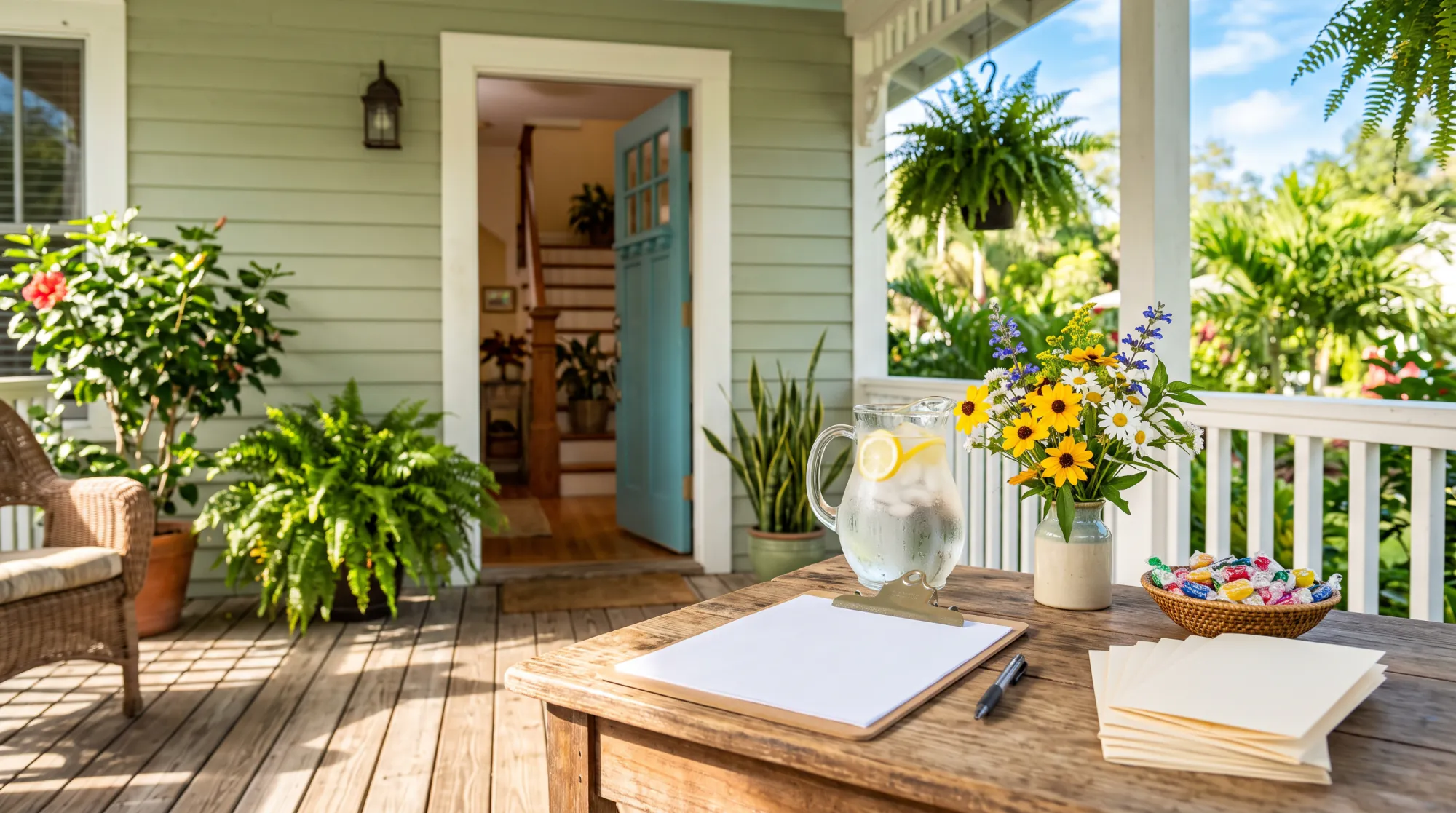 Real estate agent website design for open houses like this bright porch setup
