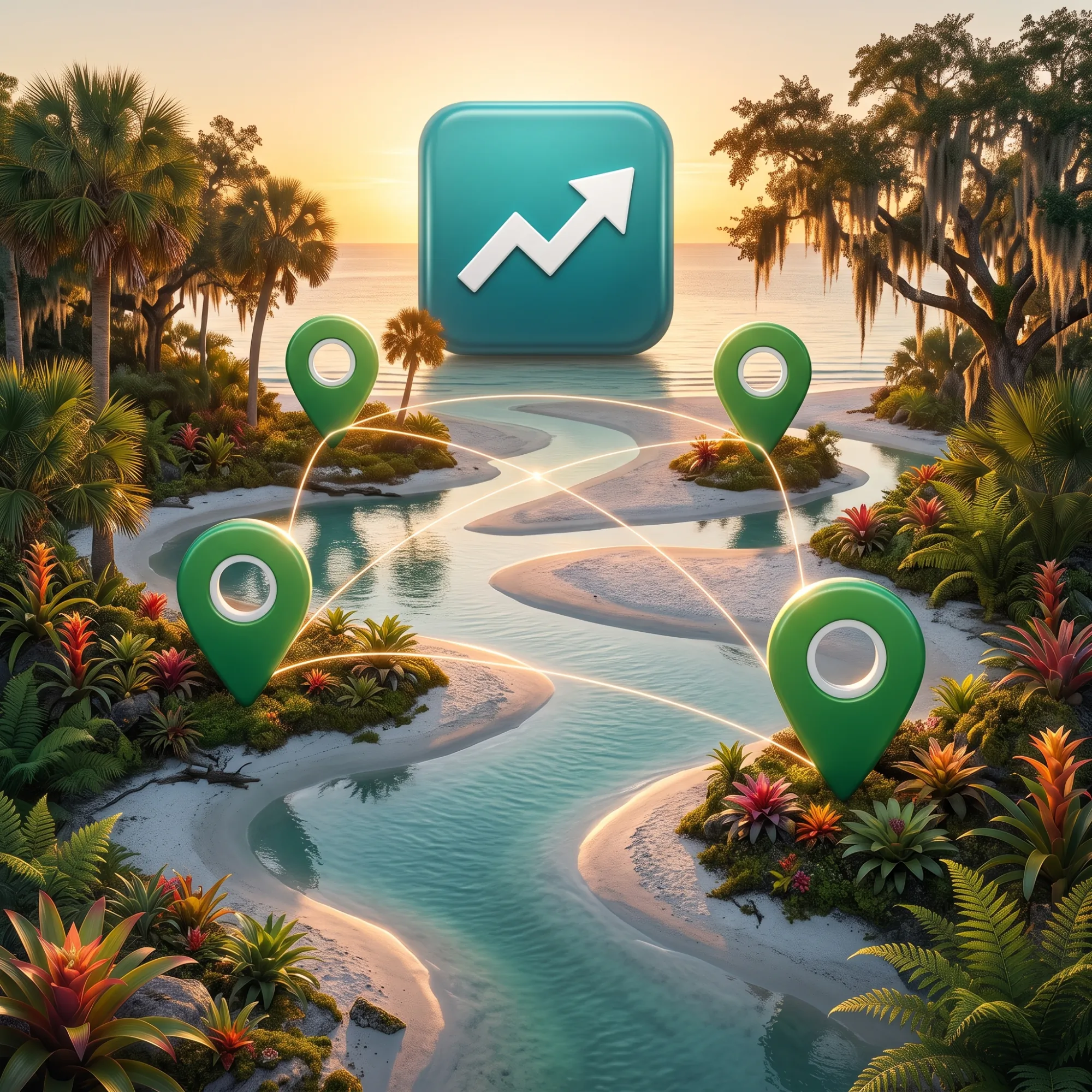 Coverage pins showing SEO company near me reach across the Sarasota area