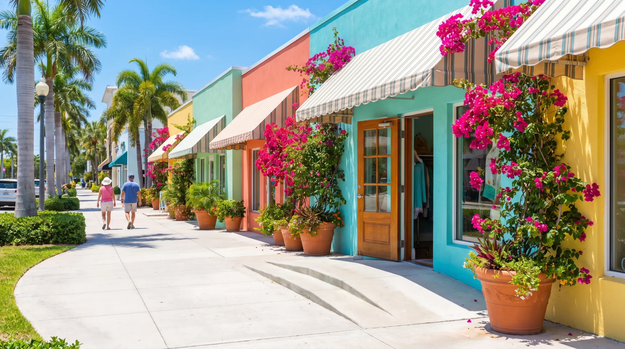 Colorful local storefronts representing the businesses we serve