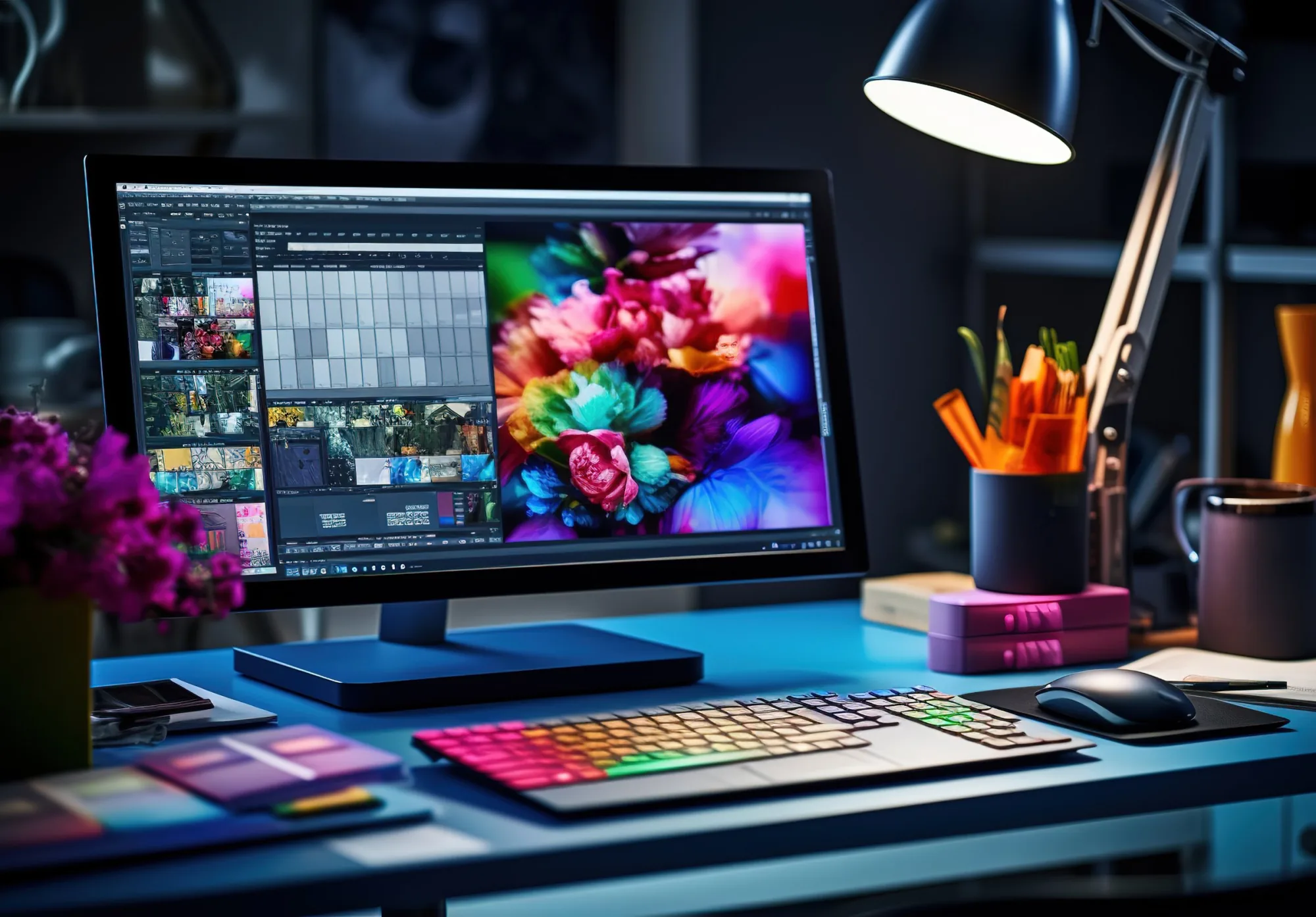 Custom web design company in Sarasota, workspace with client websites on desktop and mobile devices
