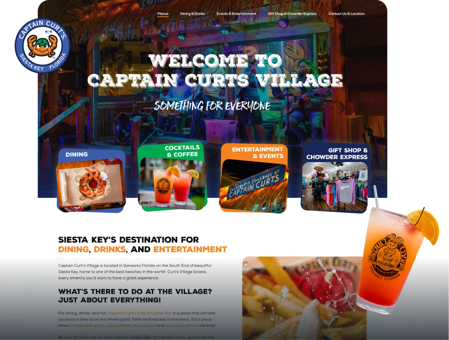 Captain Curts Village website homepage designed by Sitespring