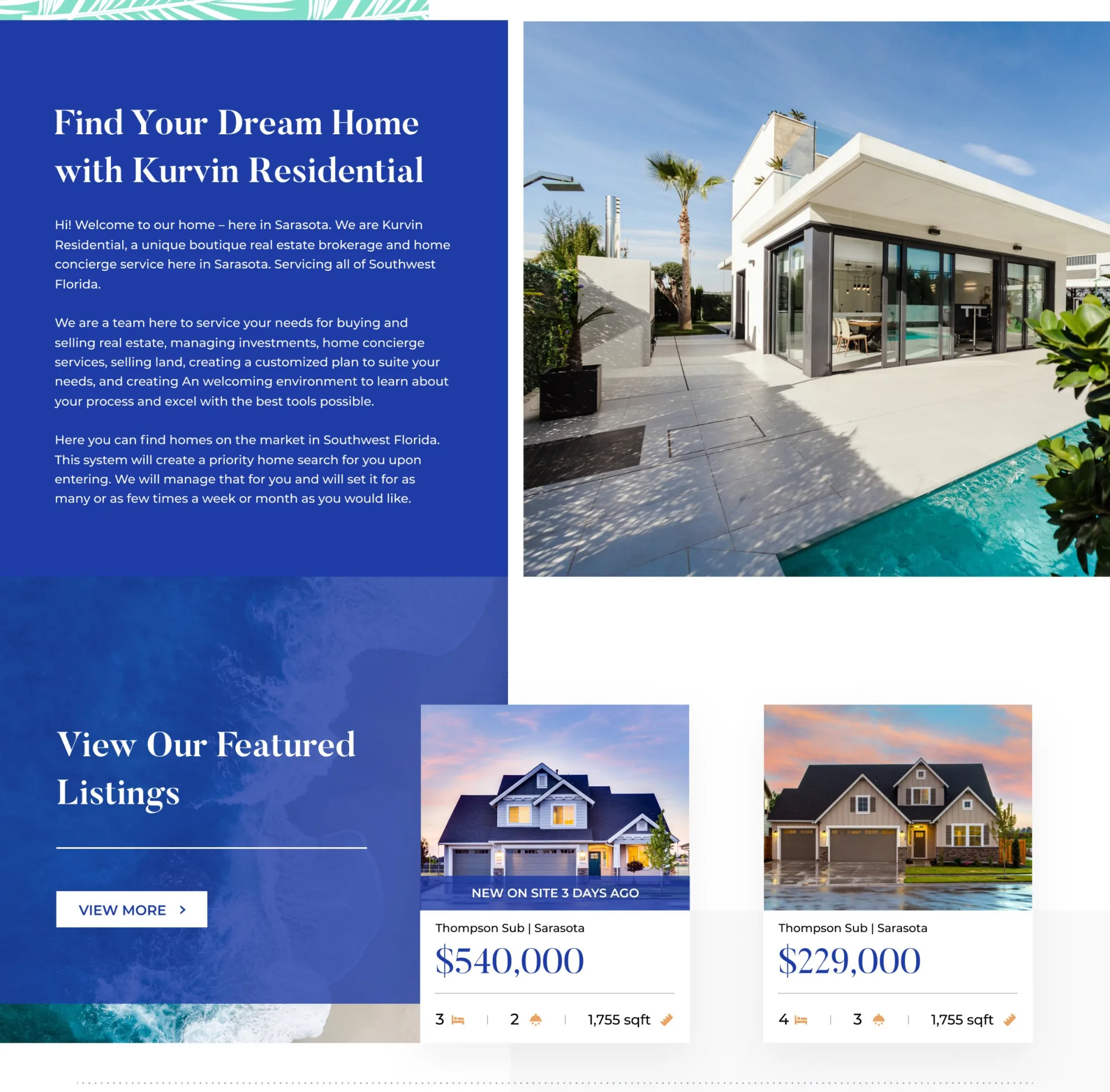 Kurvin Residential property-search website designed by Sitespring