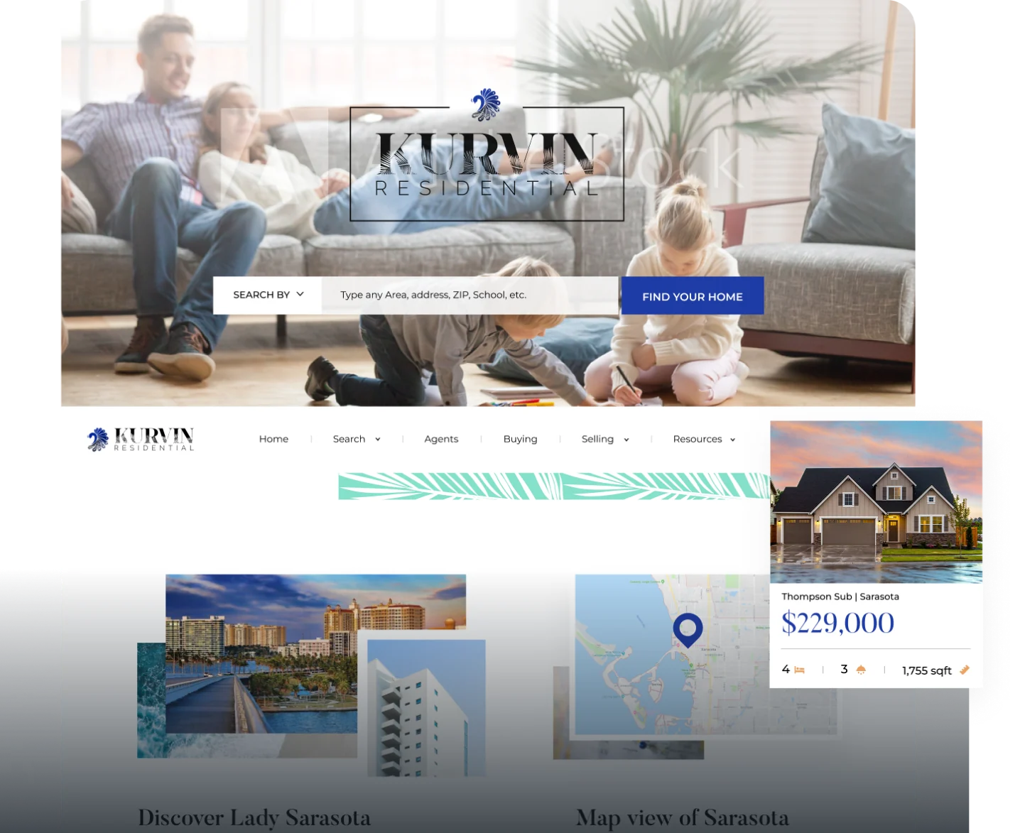 Kurvin Residential property-search website designed by Sitespring