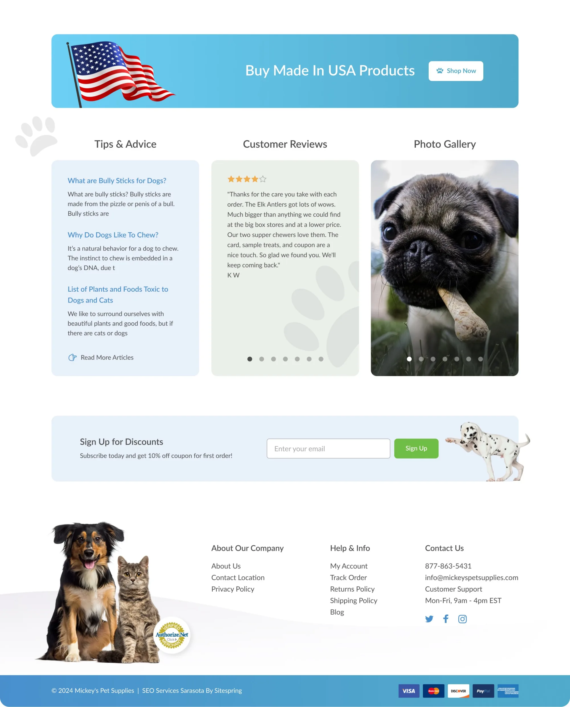 Mickey’s Pet Supplies ecommerce website designed by Sitespring