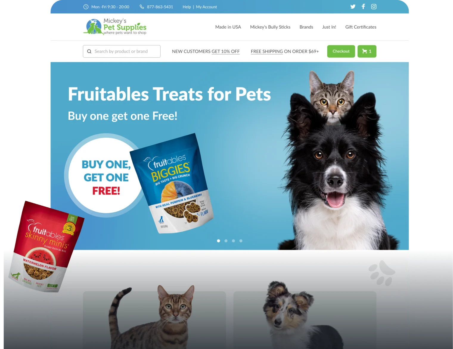 Mickeys Pet Supplies ecommerce website designed by Sitespring