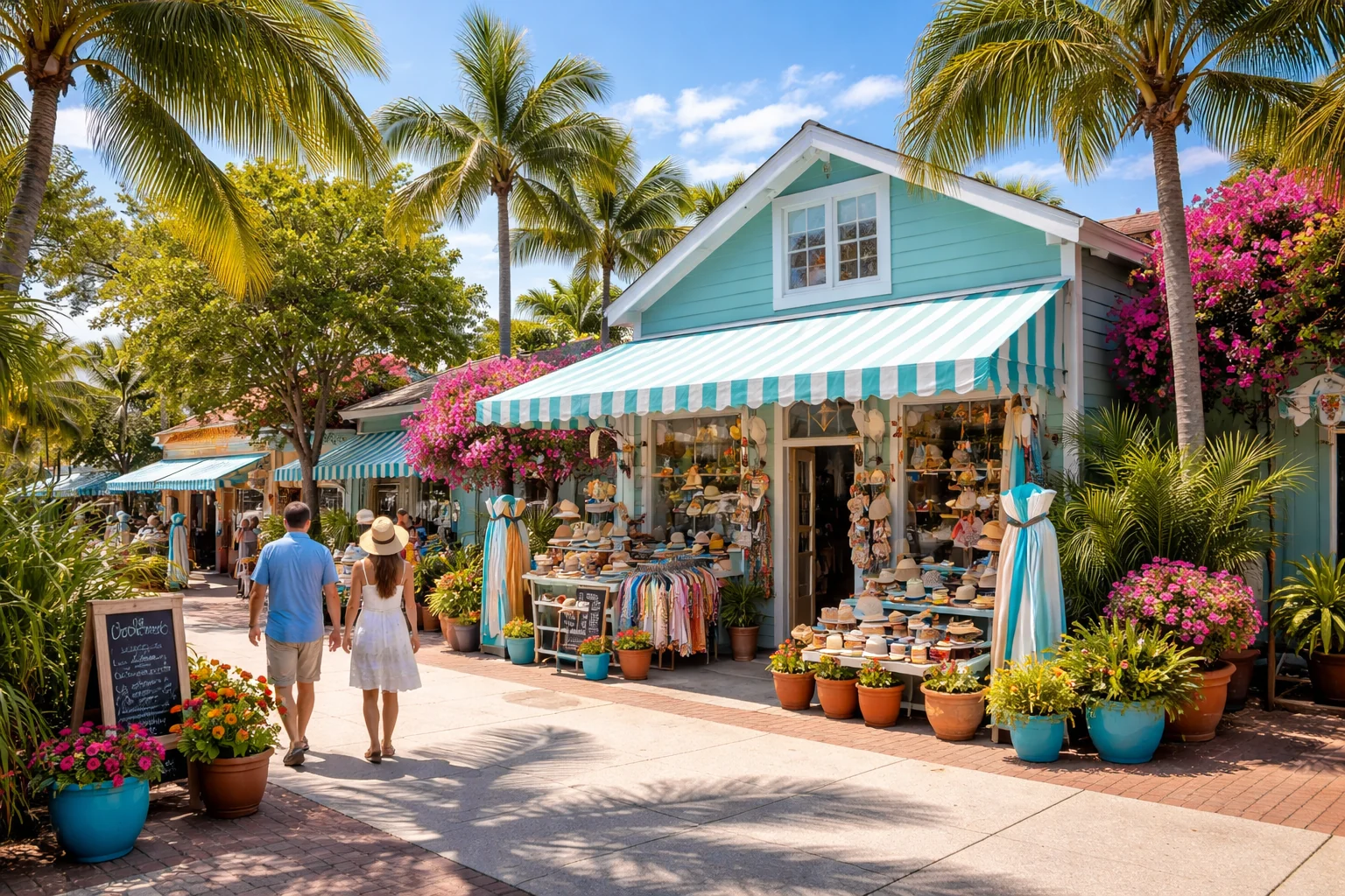 Social media advertising for small businesses in Sarasota, shoppers outside a local storefront