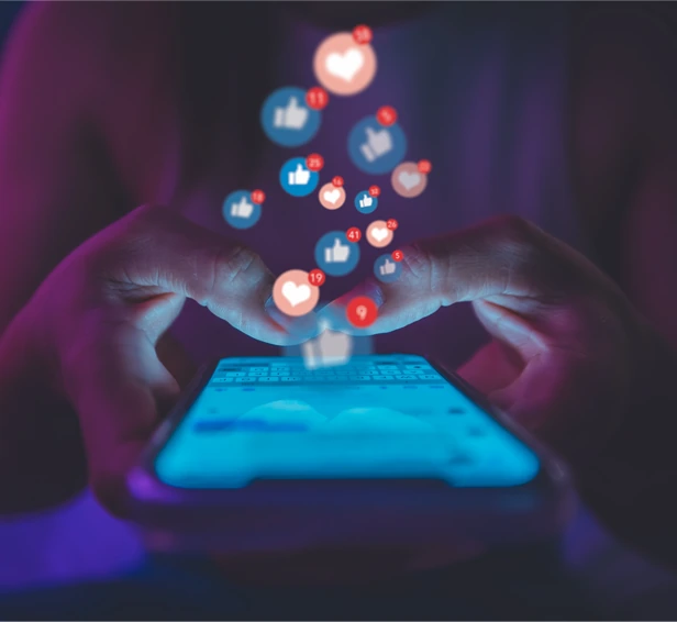 Facebook and Instagram social media advertising reactions on a phone screen